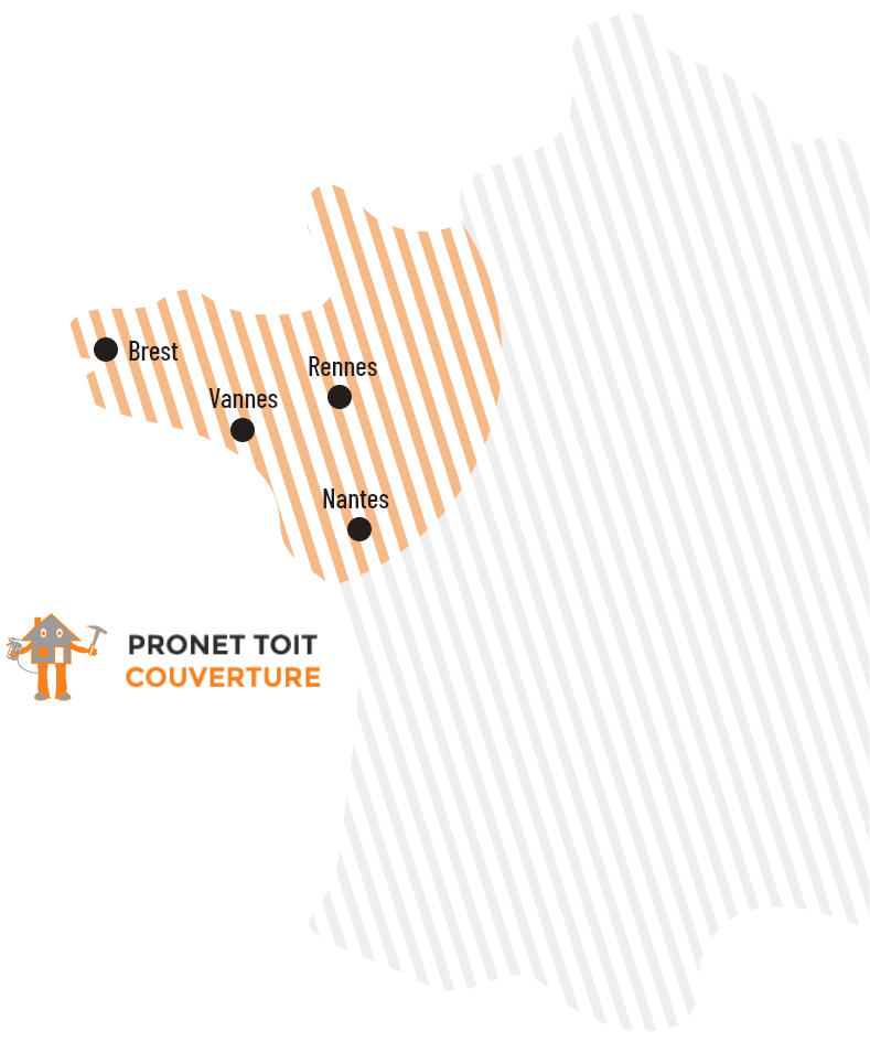 Carte des zones d'intervention de Pronet Toit Couverture dans le Morbihan